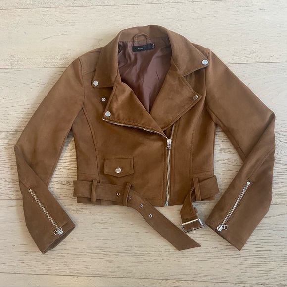 ARITZIA TALULA Morton Faux Suede Moto Jacket XS Caramel Cropped - Picture 5 of 10
